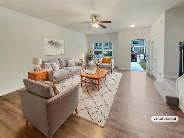 6077 Oakley Rd, Union City, GA 30291 - living room with ceiling fan and light hardwood / wood-style floors
