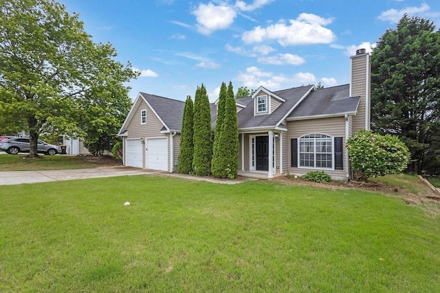3020 Meadow Glen Pass, Fairburn, GA 30213 - cape cod home featuring a garage, a front lawn, a chimney, and concrete driveway