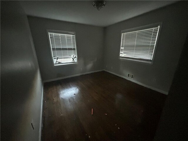 spare room featuring a healthy amount of sunlight and dark wood-type flooring