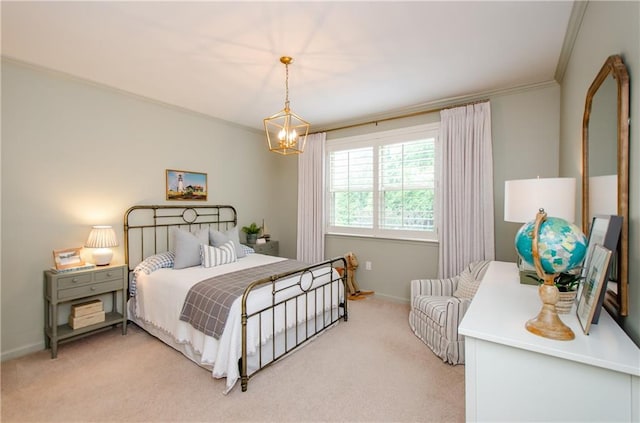2535 Castlerock Ct, Cumming, GA 30041 - bedroom featuring crown molding, light carpet, and a chandelier