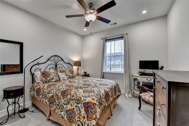 811 Pineberry Ct, Grayson, GA 30017 - bedroom with light colored carpet, recessed lighting, ceiling fan, and baseboards