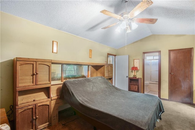 9760 Loblolly Ln, Roswell, GA 30075 - carpeted bedroom featuring vaulted ceiling, a textured ceiling, and connected bathroom