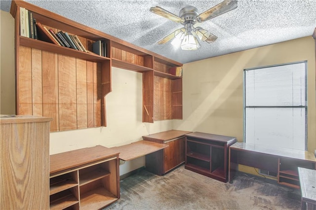 9760 Loblolly Ln, Roswell, GA 30075 - mudroom featuring carpet flooring, a ceiling fan, and built in study area