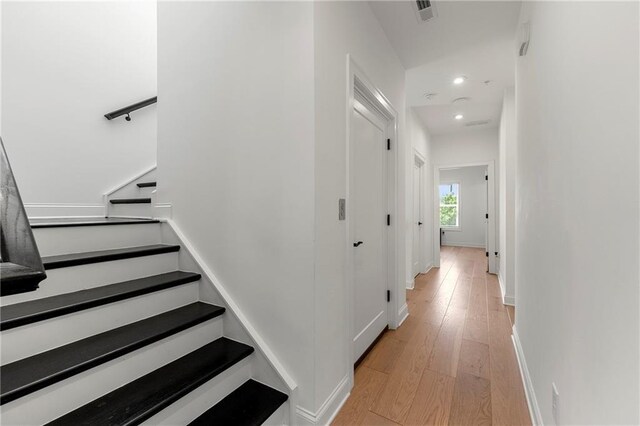 343 Concord St, Alpharetta, GA 30009 - stairs featuring hardwood / wood-style floors, recessed lighting, and baseboards