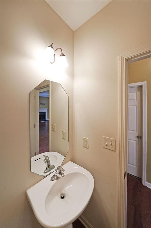 bathroom featuring sink and hardwood / wood-style floors