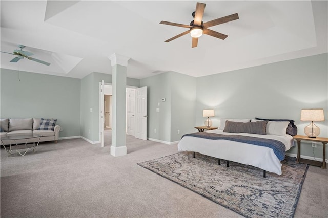 405 Sable Ct, Milton, GA 30004 - carpeted bedroom with a ceiling fan and a tray ceiling