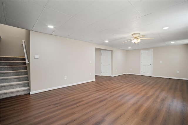 405 Sable Ct, Milton, GA 30004 - empty room featuring a ceiling fan, wood finished floors, recessed lighting, and stairway