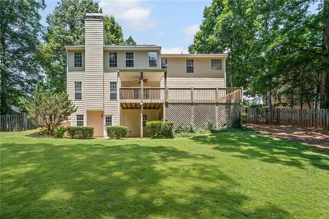405 Sable Ct, Milton, GA 30004 - back of house with ceiling fan, a chimney, and a wooden deck