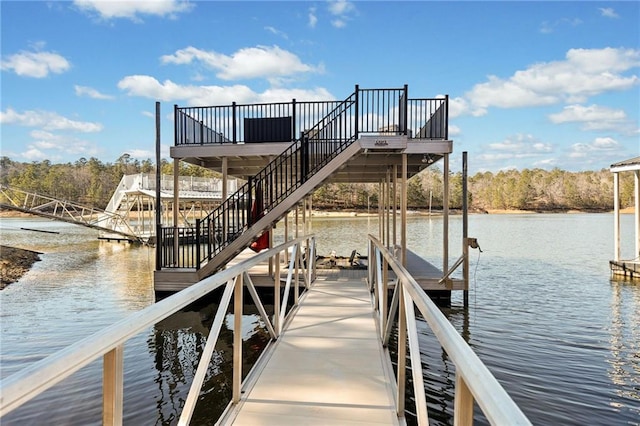 dock area with a water view