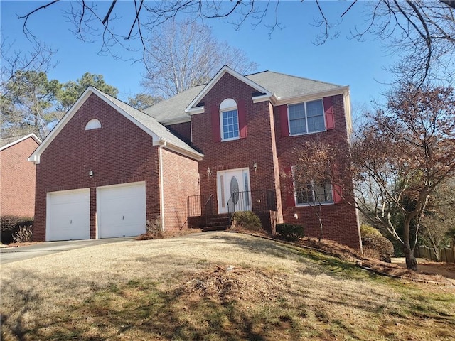 4217 Mill Grove Ln SW, Smyrna, GA 30082 - view of front of home featuring brick siding, concrete driveway, a front yard, and an attached garage