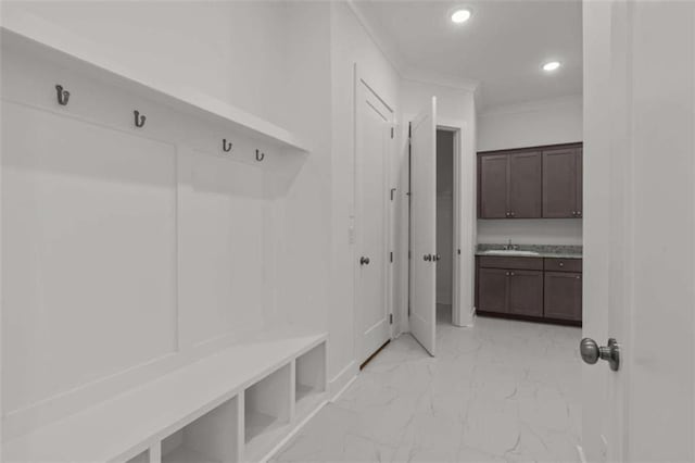 2023 Fern Mountain Ln, Marietta, GA 30064 - mudroom with marble finish floor, a sink, and recessed lighting