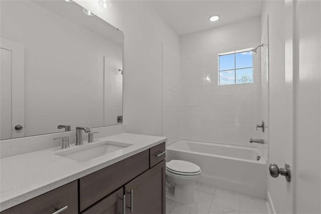 2023 Fern Mountain Ln, Marietta, GA 30064 - full bathroom featuring recessed lighting, marble finish floor, toilet, vanity, and shower / tub combination