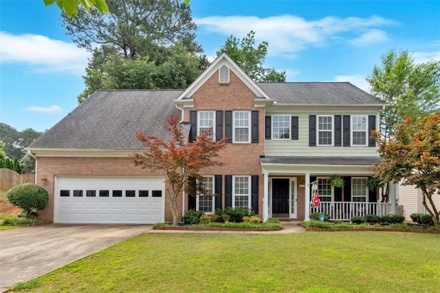 812 Roget Way, Lawrenceville, GA 30045 - view of front facade featuring brick siding, covered porch, a front lawn, and concrete driveway