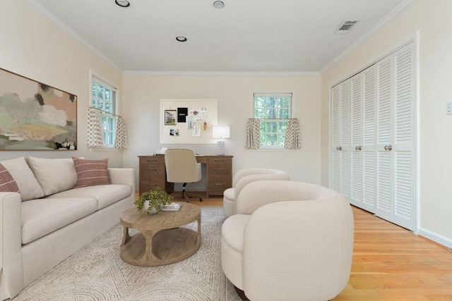 6795 Brandon Mill Rd, Atlanta, GA 30328 - living area with crown molding, light wood-style floors, plenty of natural light, and baseboards