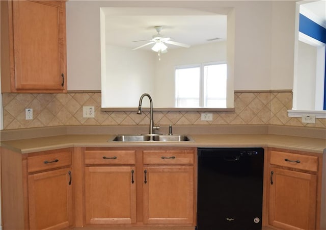 2955 Briaroak Dr, Duluth, GA 30096 - kitchen featuring black dishwasher, a sink, a ceiling fan, and light countertops