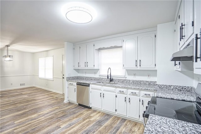 kitchen featuring sink, stainless steel appliances, plenty of natural light, and white cabinetry