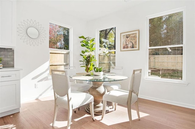 dining space featuring a healthy amount of sunlight and light hardwood / wood-style floors