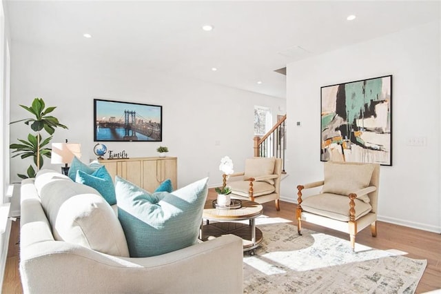 living room featuring light wood-type flooring