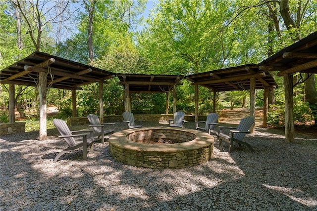 view of patio / terrace featuring a fire pit