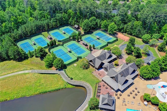 aerial view with a water view