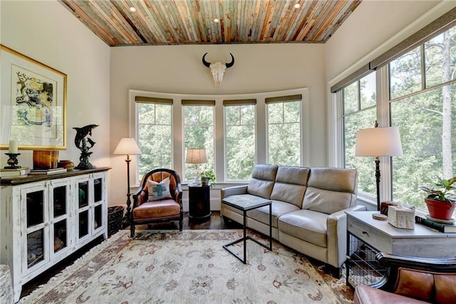 interior space with wooden ceiling