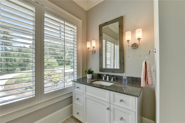 bathroom with vanity and tile patterned flooring