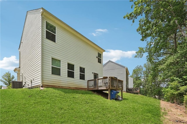 4989 Fawnwood Dr, Gainesville, GA 30504 - rear view of property featuring a deck, a lawn, and cooling unit