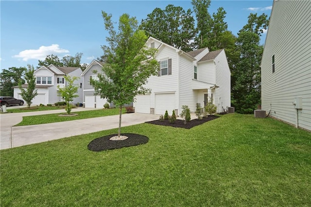 4989 Fawnwood Dr, Gainesville, GA 30504 - view of front of house featuring concrete driveway, an attached garage, a front yard, and central air condition unit