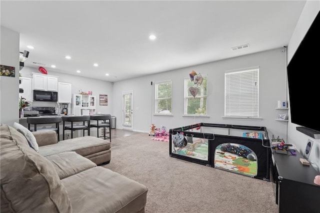 4989 Fawnwood Dr, Gainesville, GA 30504 - living area with carpet floors, recessed lighting, and baseboards