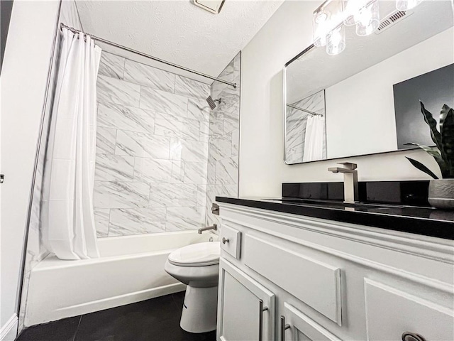 3150 Stratford Green Pl, Avondale Estates, GA 30002 - full bath with vanity, shower / bath combination with curtain, a textured ceiling, and tile patterned floors