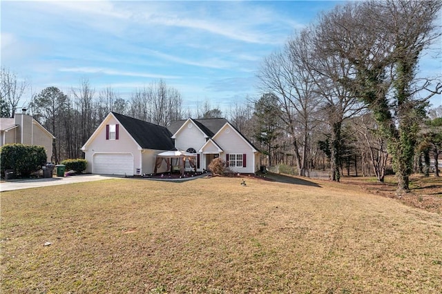 single story home with a garage and a front lawn