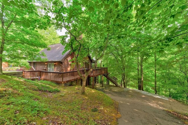 652 Fox Run Dr, Blue Ridge, GA 30513 - view of yard with a deck and stairway