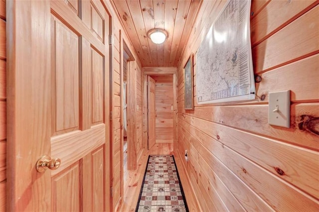 652 Fox Run Dr, Blue Ridge, GA 30513 - hallway with wooden walls and wooden ceiling