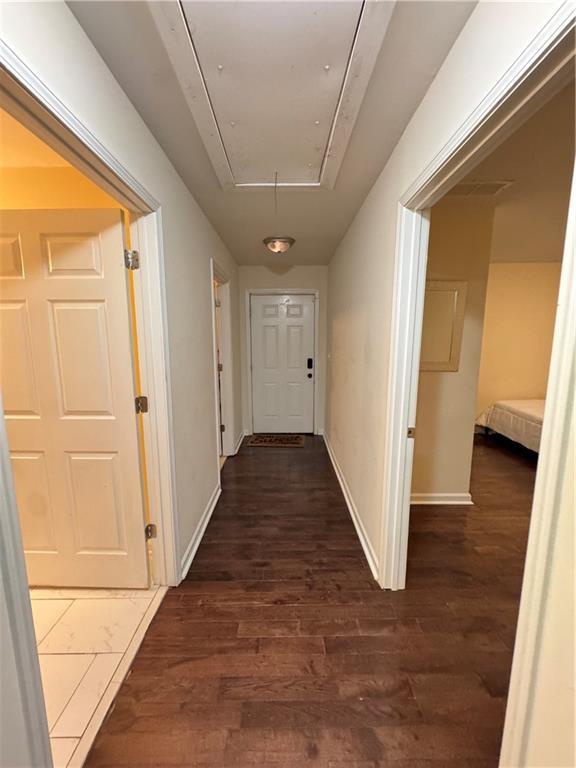 stairway with hardwood / wood-style floors