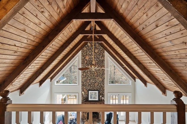 1585 Lazy River Ln, Sandy Springs, GA 30350 - details with beam ceiling, a ceiling fan, and wood ceiling