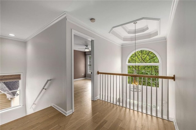 600 Oakmont Hl, Duluth, GA 30097 - corridor with an upstairs landing, wood finished floors, crown molding, and recessed lighting