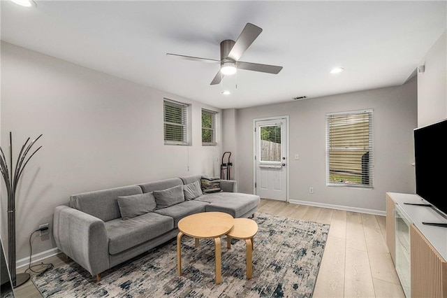 600 Oakmont Hl, Duluth, GA 30097 - living room with light wood-style floors, recessed lighting, and a ceiling fan