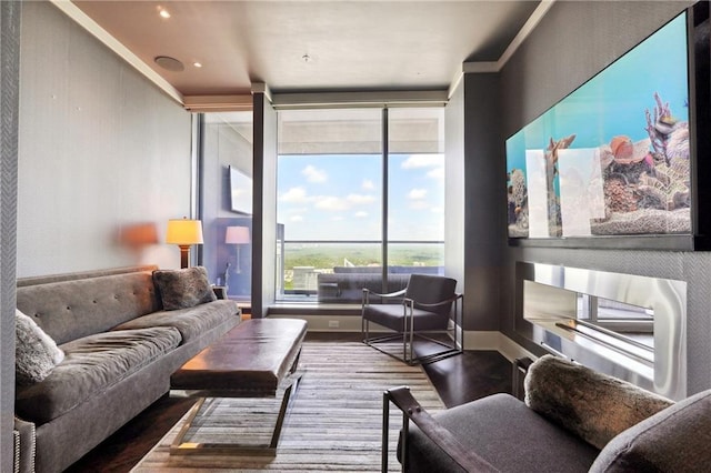 home theater featuring crown molding and hardwood / wood-style floors