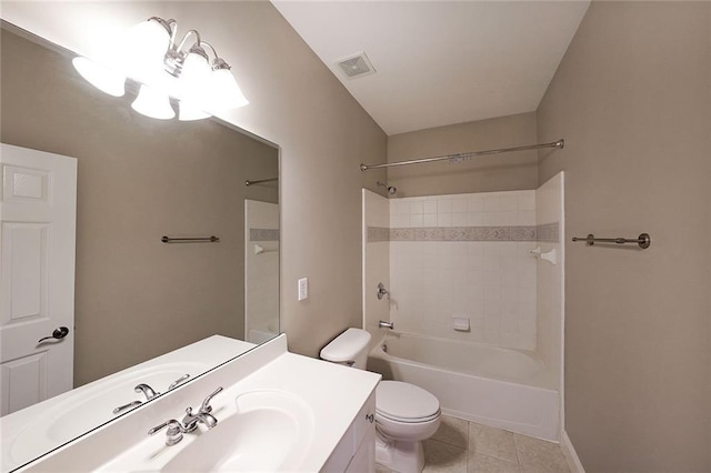 full bathroom with toilet, tile patterned floors, washtub / shower combination, and vanity