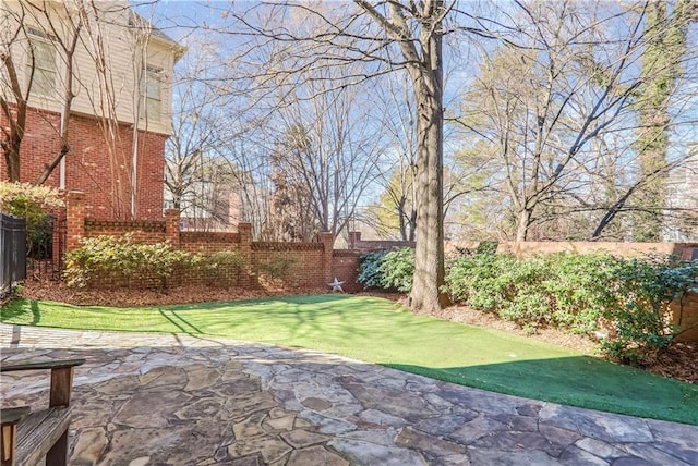 view of yard with a patio and a fenced backyard