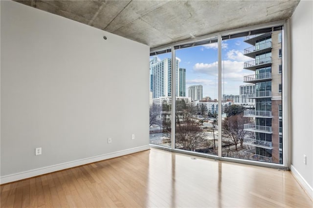 unfurnished room with light hardwood / wood-style floors and floor to ceiling windows