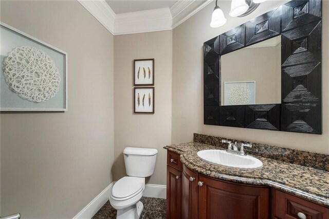 640 Greenview Ter, Milton, GA 30004 - bathroom featuring ornamental molding, baseboards, toilet, and vanity