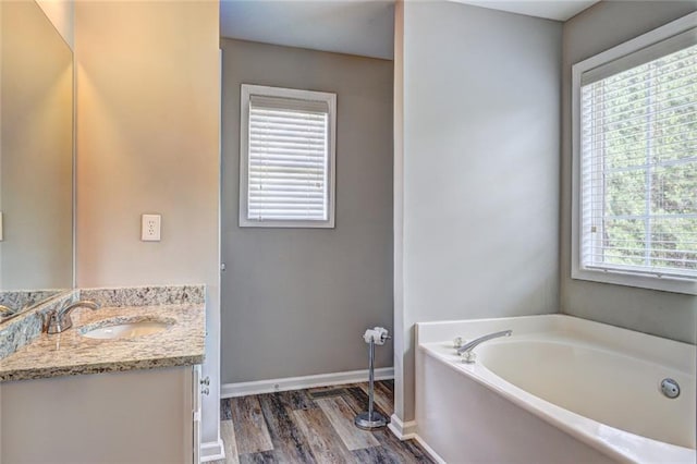 154 Jerry Allen Rdg, Dallas, GA 30132 - full bath with vanity, a garden tub, plenty of natural light, and wood finished floors