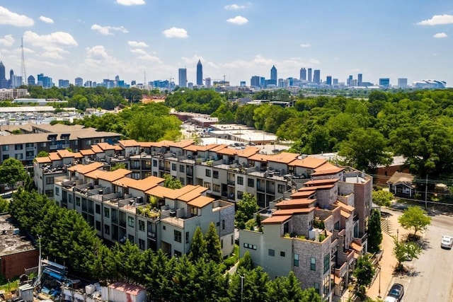 drone / aerial view with a city view