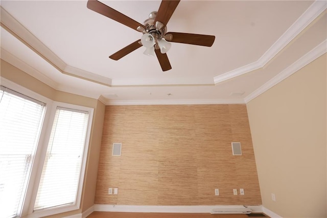 3541 Roswell Rd NE Unit 20, Atlanta, GA 30305 - unfurnished room with ceiling fan, a raised ceiling, crown molding, and baseboards
