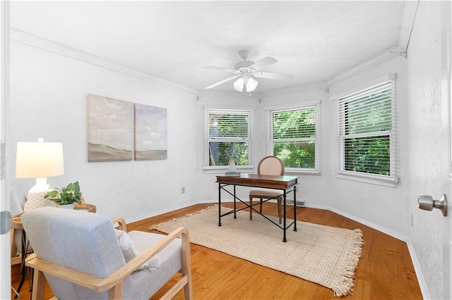 1920 Jett Ridge Rd, Cumming, GA 30041 - office space with crown molding, a ceiling fan, wood finished floors, and baseboards