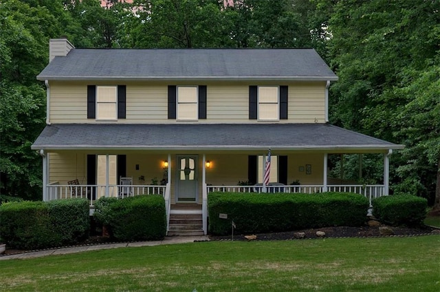 40 Picketts Forge Dr W, Acworth, GA 30101 - view of front of home featuring a chimney, a porch, and a front lawn