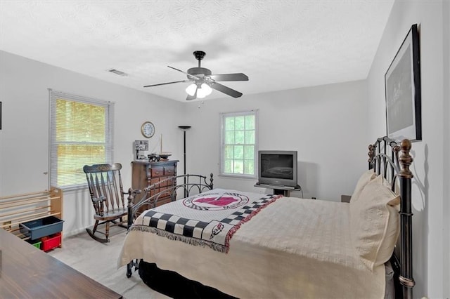 40 Picketts Forge Dr W, Acworth, GA 30101 - bedroom with carpet floors, a textured ceiling, and a ceiling fan