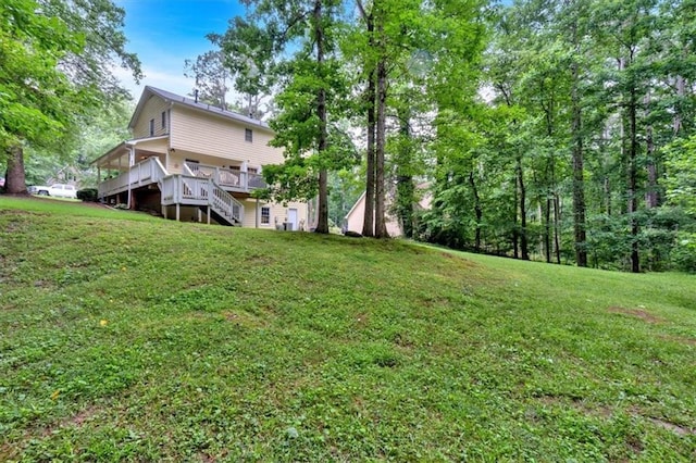40 Picketts Forge Dr W, Acworth, GA 30101 - view of grassy yard with a deck and stairs