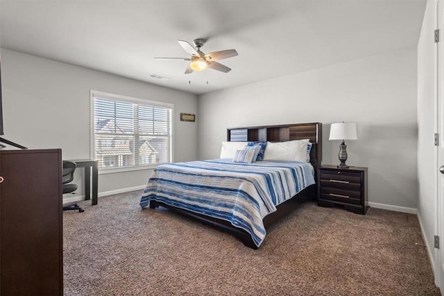 bedroom featuring ceiling fan and carpet floors